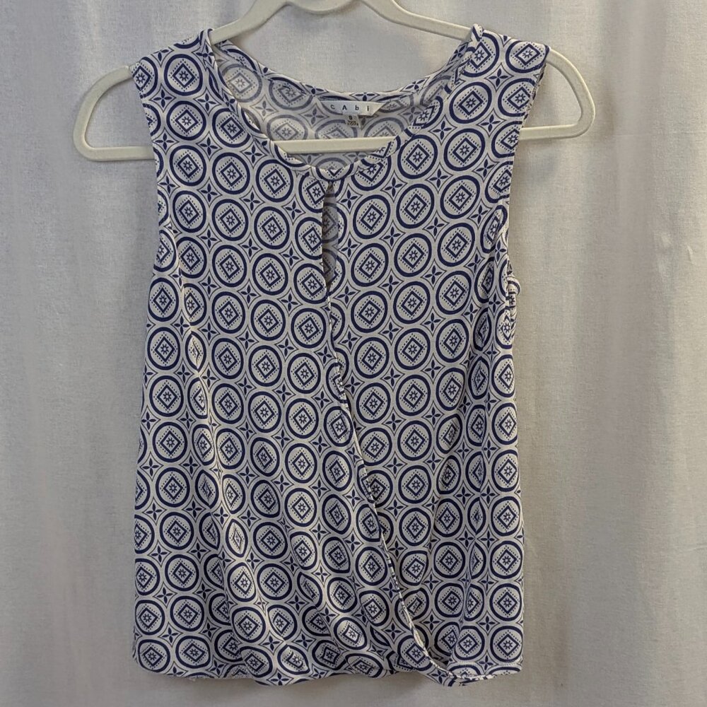 CAbi Size Small Sleeveless Navy and White Crossover Top